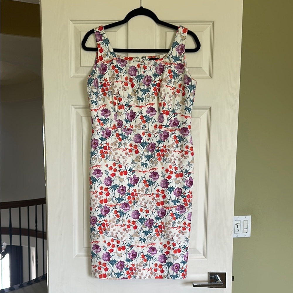Ann Taylor Cream Sheath Midi Dress Square Neck Sleeveless
